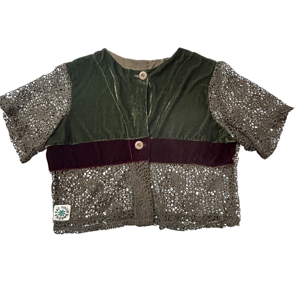 Open Knit Cardigan Womens Sz M Forrest goblin fairy Grunge BoHo Festival velvet - Picture 2 of 9
